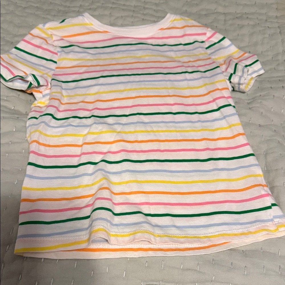 Old Navy White Short Sleeve Tee with Multicolor Stripes